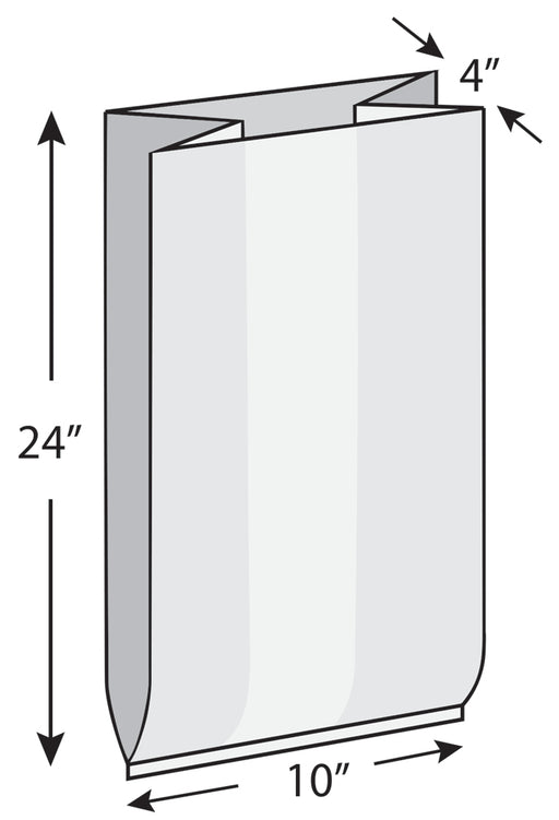 10" x 4" x 24" 1 mil LDPE Gusset Bag, 1000/CS
