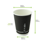 12oz Black Compostable Rippled Cup -500 Cups Per Case