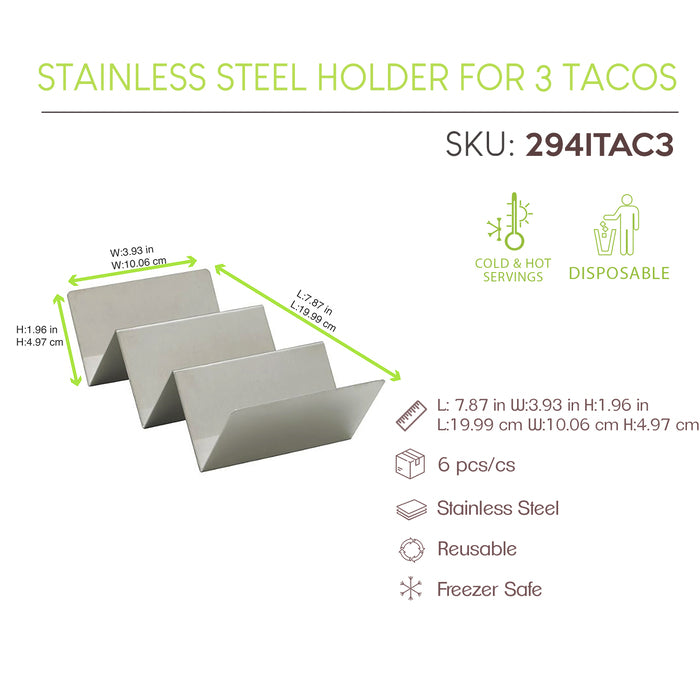 Stainless Steel Holder For 3 Tacos - L: 7.87in W:3.93in H:1.96in - 6pcs 6 Pcs/Cs