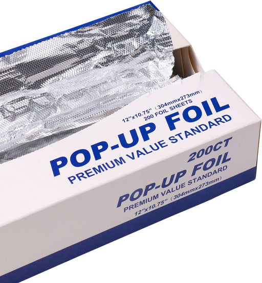 10.75" x 12" Standard Pop-up Aluminum Foil Sheets 200 Sheets Per Box
