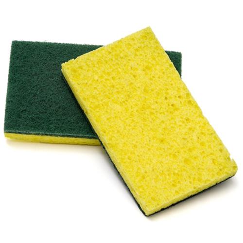 Prime Source® Medium Duty Scouring Sponge, Green;Yellow, 3.44" x 6.06", 1/CS/40