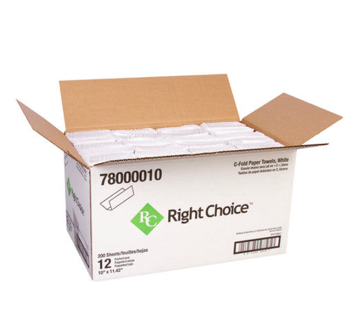 Right Choice™ Paper C-Fold Towel 1-Ply 200 Sheets, White, 10" x 11.42", 2400 Towels