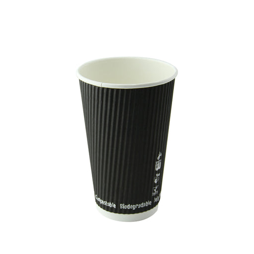 16oz Black Compostable Rippled Cup -500 Cups Per Case