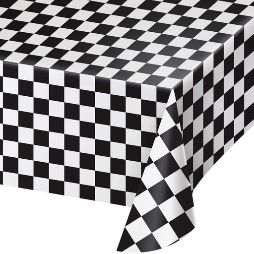 Creative Converting 54 X 108 Black Check  Rectangular Disposable Plastic Table Cover - 12/Case