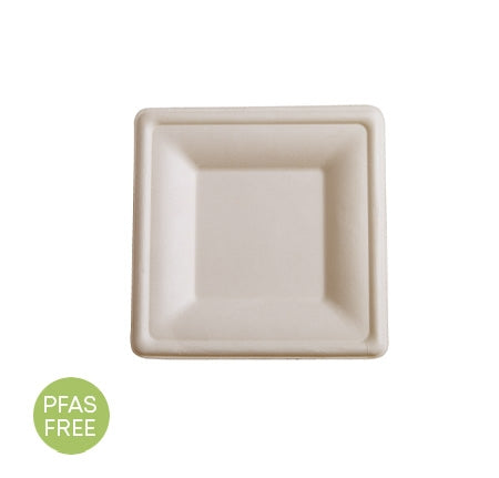 8" PFAS FREE SQUARE PLATE (Bagasse Plates)-500/CS