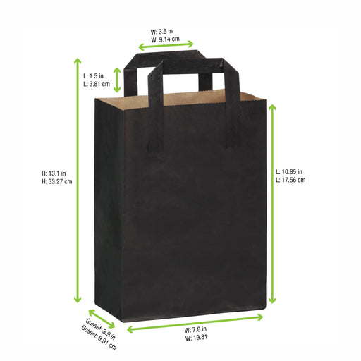 Black Mini Paper Bag With Handle - W:6.85 X Gusset:3.7 X H:8.9in 250 Pcs/Cs