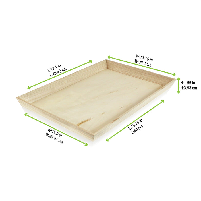 Noah39 Heavy Duty Wooden Tray (Case of 10), PacknWood - Biodegradable Serving Wood Table Trays (17" x 13" x 1.5") 210WOODTRAY39