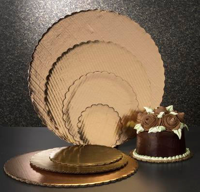 Vineland Packaging 16708: 6 1/4" Single Wall Corrugated Scalloped Edge Cake Circle Gold (200 Per Case)