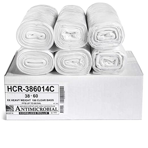 Aluf Plastics HCR-386014C High Density Star Sealed Coreless Roll Bags, 60 gal, Polyethylene, 38" x 60", Clear (Pack of 200)