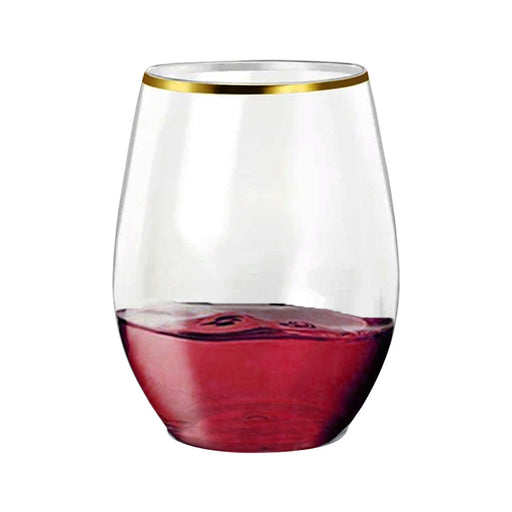 16 oz. Clear with Gold Stemless Disposable Plastic Wine Glasses (64 Per Case)