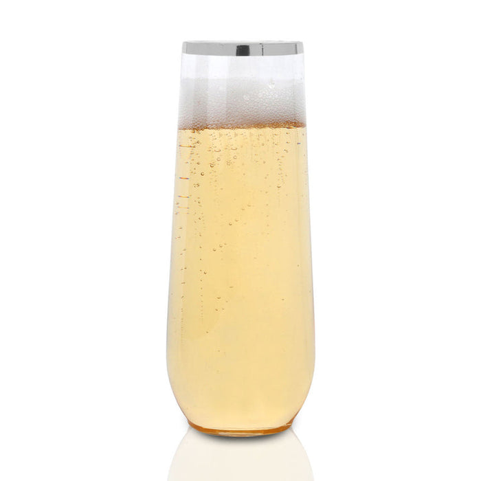 9 oz. Clear with Silver Stemless Disposable Plastic Champagne Flutes (64 Per Case)