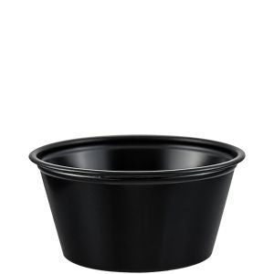 Dart 2 oz Plastic Soufflé Cup - Black (2,500/CS) - Paper Supplies Plus