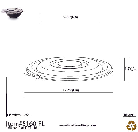 Fineline Settings 160 oz. PETE Flat Lid (Super Bowl Collection)- 25 Lids