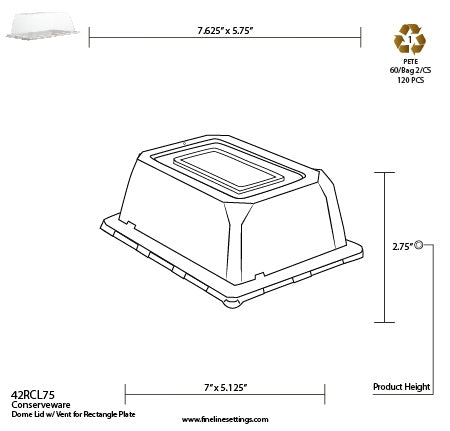 7.5" X 5.5" - DOME LID W/VENT FOR RECTANGULAR PLATE (120/CS)
