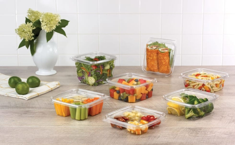 4 Compartments Clear Containers with Tamper Evident for Snacks and Veggies - 252/Case (Alternative to TSSB3R)