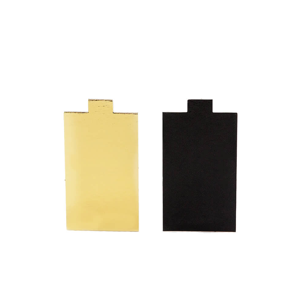Novacart Mono Rectangular Gold/Black Pastry Board with Tab – 3-3/4" x 2-3/16" – 200/Case