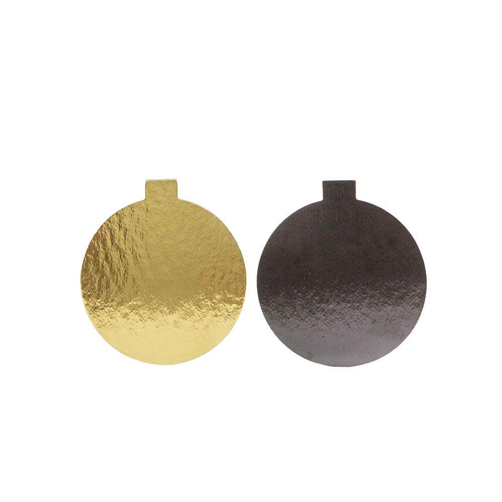 Novacart Mono 8 Round Gold/Black Pastry Board with Tab – 3-1/8" – 200/Case