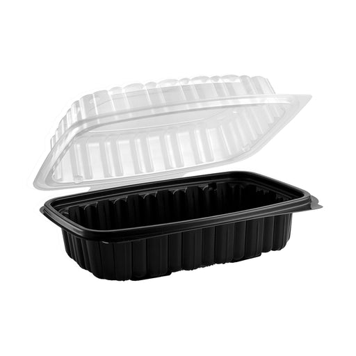 Culinary Classics® CC6911 9" x 6" Hinged Container 26 oz Microwavable 1-Comp. Black Base With 1-Comp. Clear Anti-Fog Lid