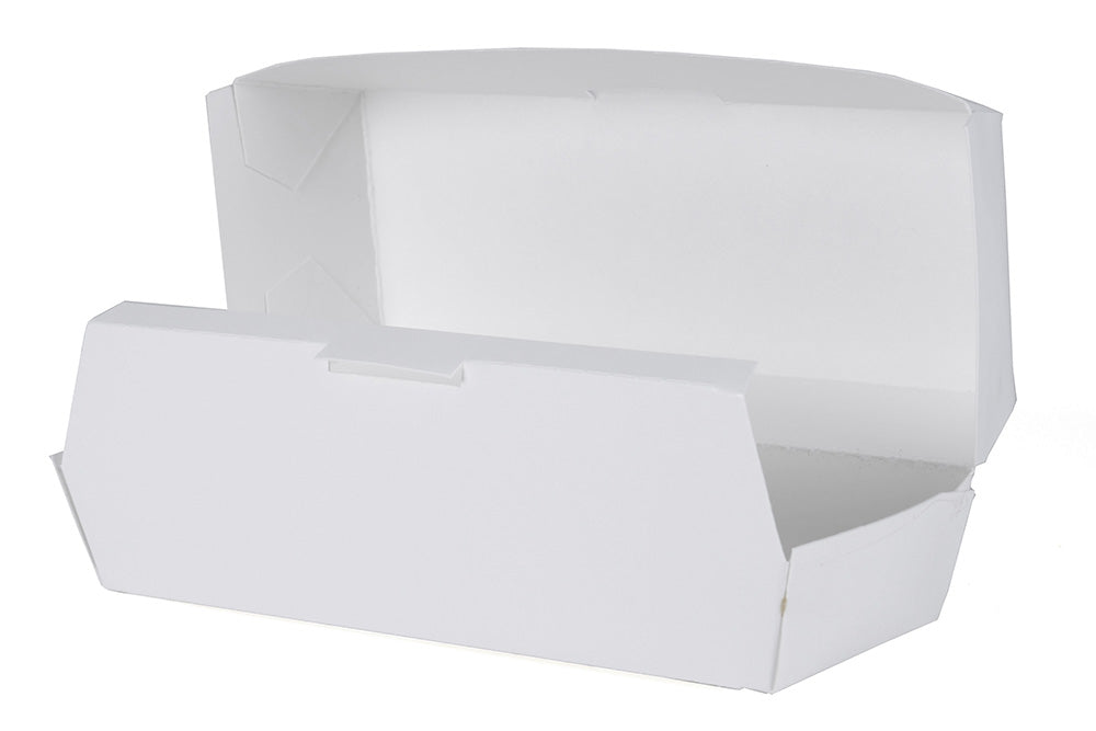 White Hot Dog Clamshell Containers — Hinged Foam Trays | 500/Case