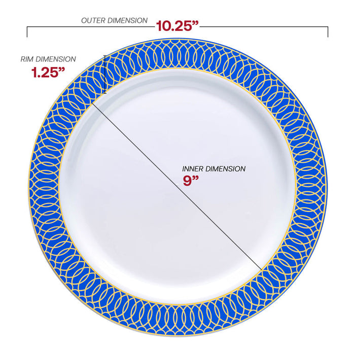 White with Gold Spiral on Blue Rim Plastic Plates
