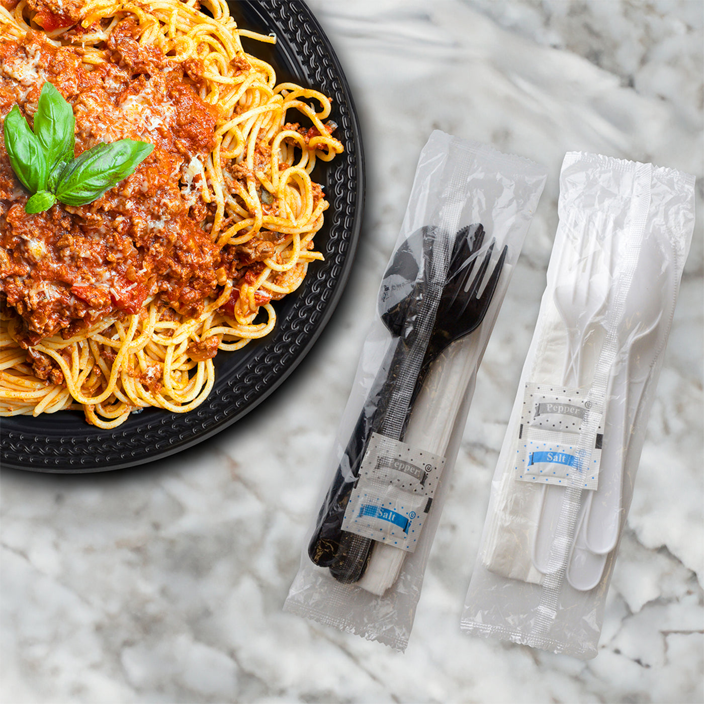 Fineline ReForm Wrapped Cutlery Kit + Salt & Pepper, Black alternate view (17CKFSKPPSP-BK)