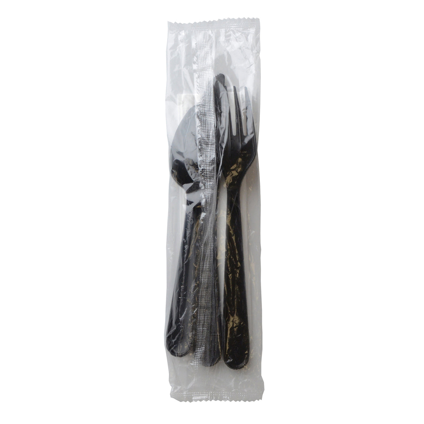 Fineline ReForm Wrapped Cutlery Kit (Fork, Spoon, Knife & Napkin), Black (17CKFSKPP-BK)