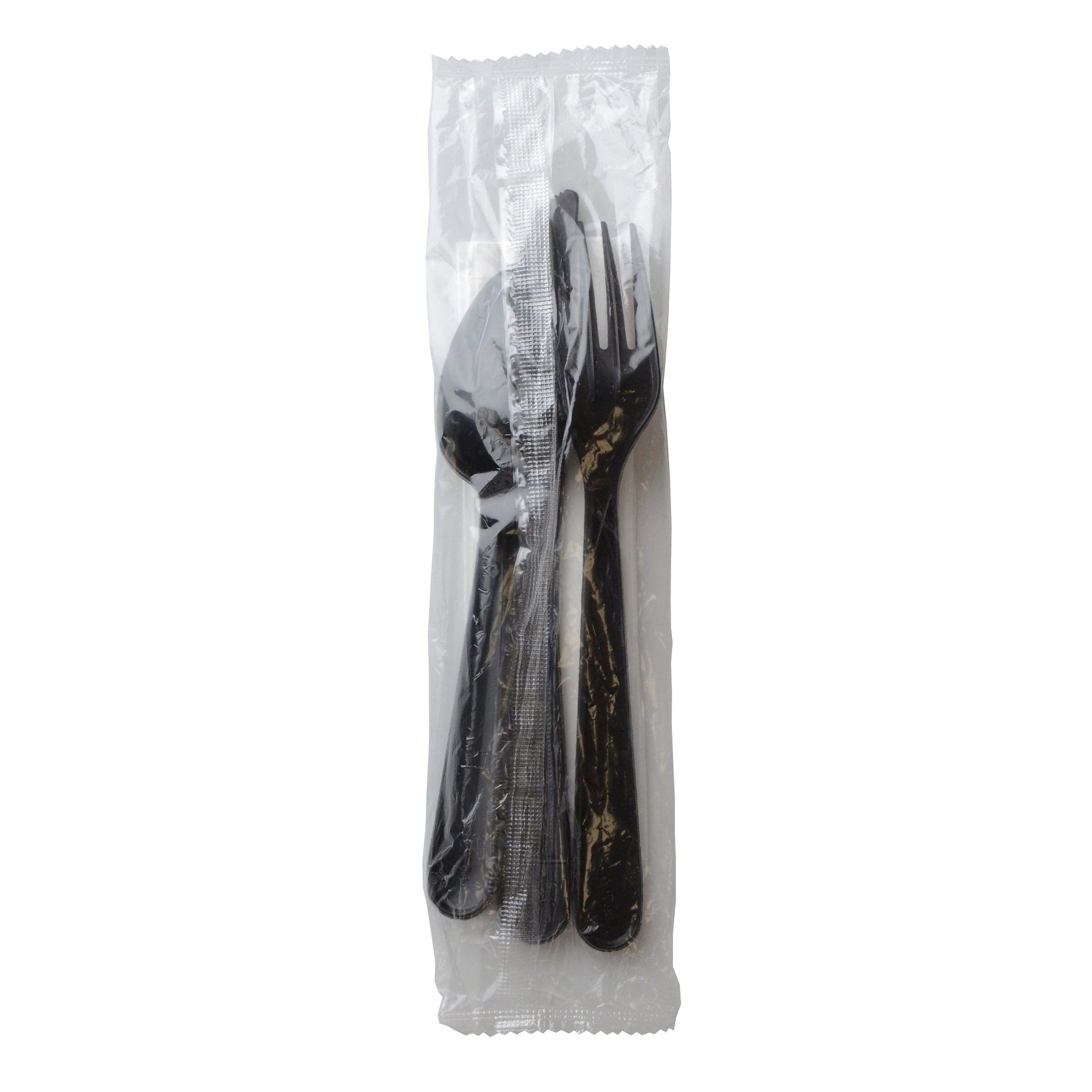 Fineline ReForm Wrapped Cutlery Kit (Fork, Spoon, Knife & Napkin), Black (17CKFSKPP-BK)