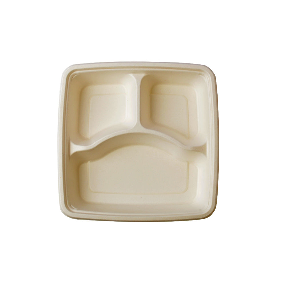 9" - 3 SECTION SQUARE TRAY - PFAS FREE (200 Trays Per Case)