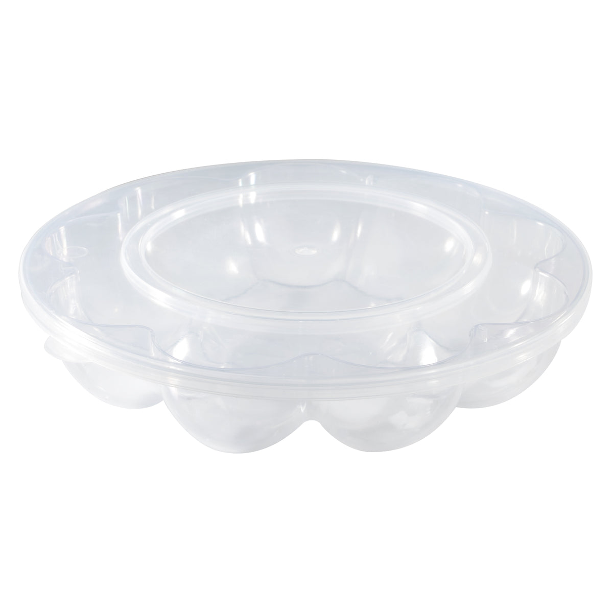 9 inch clear plastic deviled egg tray with flat lid, holds 12 deviled eggs - Fineline Platter Pleasers DE0912WF
