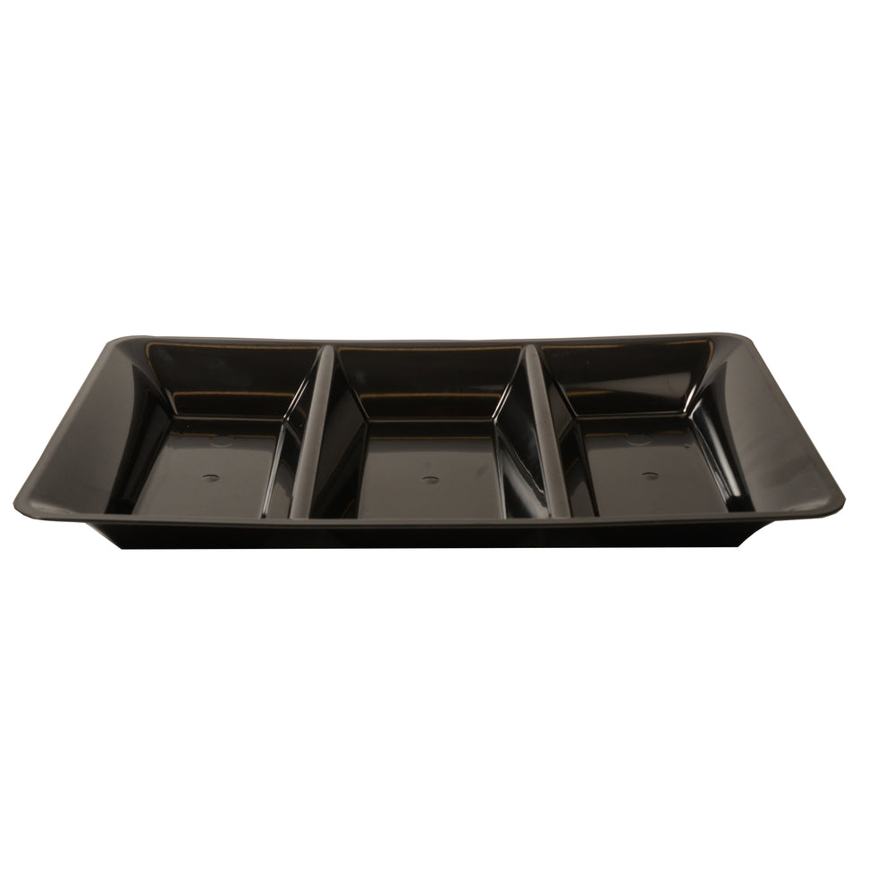 14" X 10" BLACK 3 SECTION TRAY (25 PER CASE)