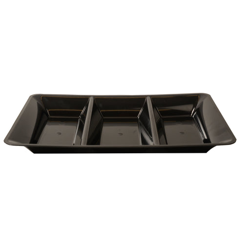 14" X 10" BLACK 3 SECTION TRAY (25 PER CASE)