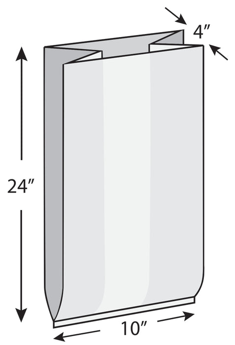 10" x 4" x 24" 1 mil LDPE Gusset Bag, 1000/CS
