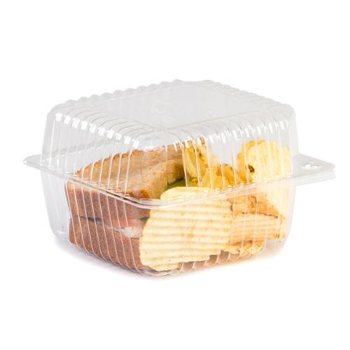DFI LBH-513 square clear OPS hinged 5 x 5 x 3 inch food container