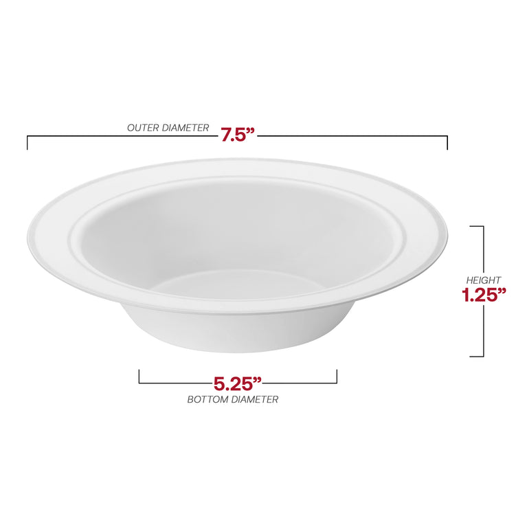 White Plastic 12oz Bowls with Silver Rim