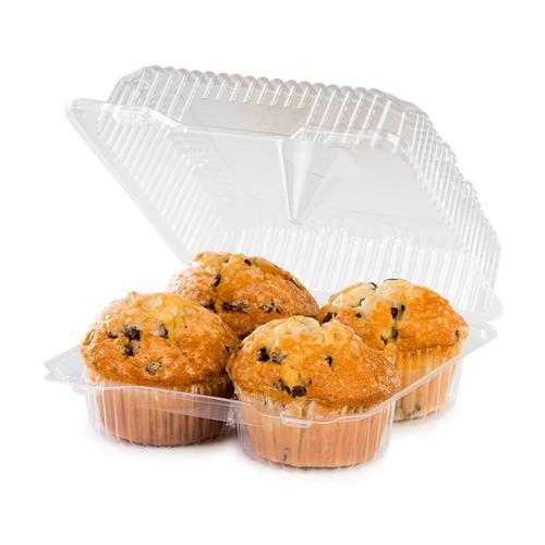 DFI LBH-8604 clear OPS hinged 4-compartment large muffin container