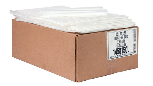 Aluf Plastics 145815CL Clear Trash Bags (50–55 Gallon, 36x58, 1.5 Mil) – 100/Case