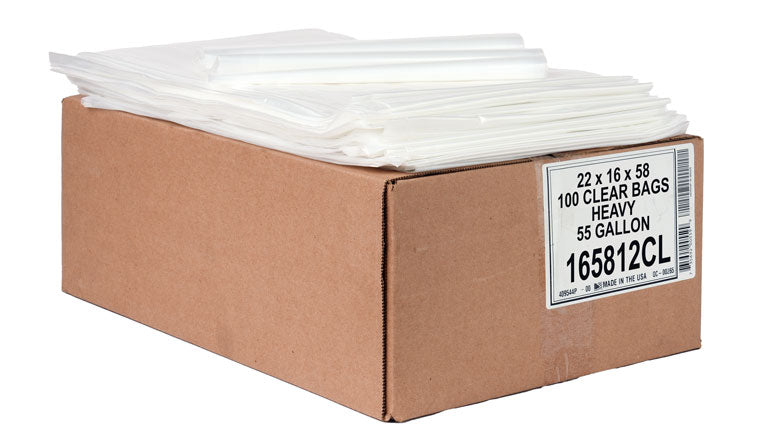 Aluf Plastics 165812CL Clear Trash Bags (55–60 Gallon, 38x58, 1.2 Mil) – 100/Case
