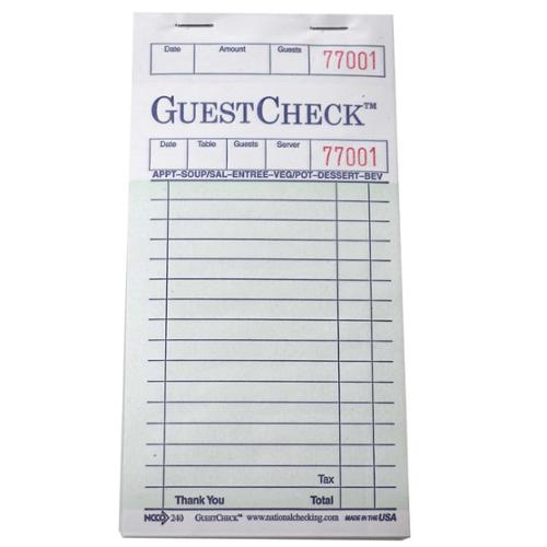 Guest Check Order Pad Medium Green 1 Part 6.75" x 3.5"