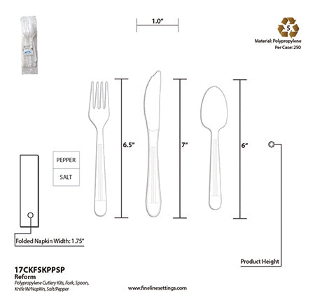 Fineline ReForm Wrapped Cutlery Kit + Salt & Pepper specifications (17CKFSKPPSP)