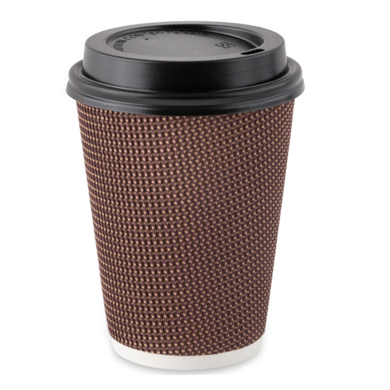 Ripple Hot Cups With Lids (Brown)