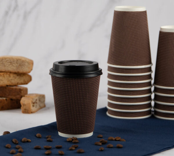 Ripple Hot Cups With Lids (Brown)
