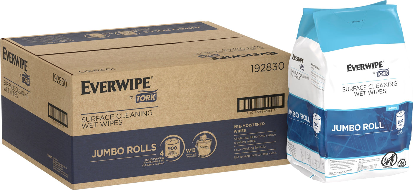 Tork Surface Cleaning Wet Wipe Jumbo Roll 8X6 White 900 wipes — Case of 4 (192830)