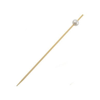 BIJOU Bamboo Pick with White Pearl - L:4.75in - 2000 pcs