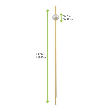 BIJOU Bamboo Pick with White Pearl - L:4.75in - 2000 pcs