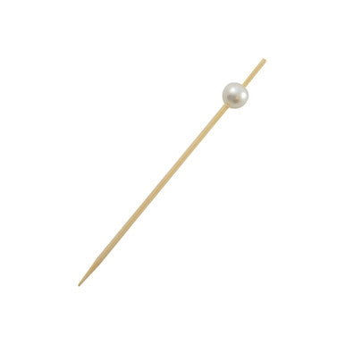 BIJOU Bamboo Pick with White Pearl - L:3.5in - 2000 pcs