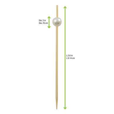 BIJOU Bamboo Pick with White Pearl - L:3.5in - 2000 pcs