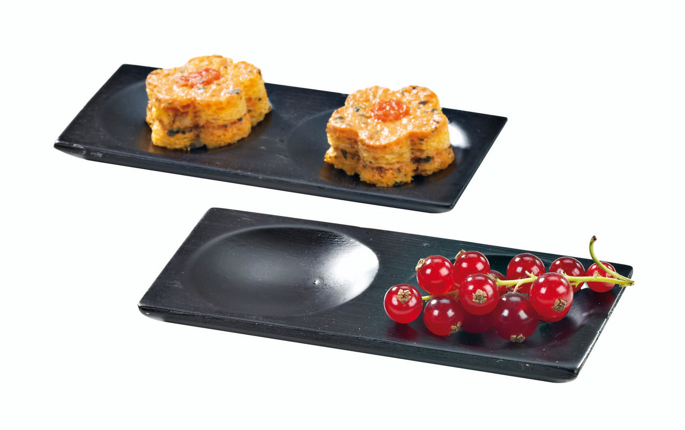 Mini Black Bamboo Plate 2 Compartments - 4.7 X 2.4in - 96 Pcs