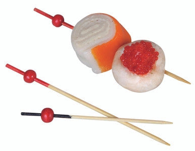 KYOTO Bamboo Pick with 1 Red Bead & Red End - L:3.5in - 2000 pcs