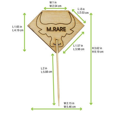 Diamond Shaped Steak Markers with Bull Head Medium Rare - L:3.7in W:2.1in - 1000 pcs