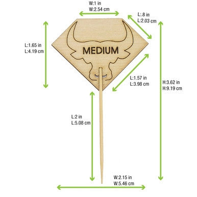 Diamond Shaped Steak Markers with Bull Head Medium - L:3.7in W:2.1in - 1000 pcs